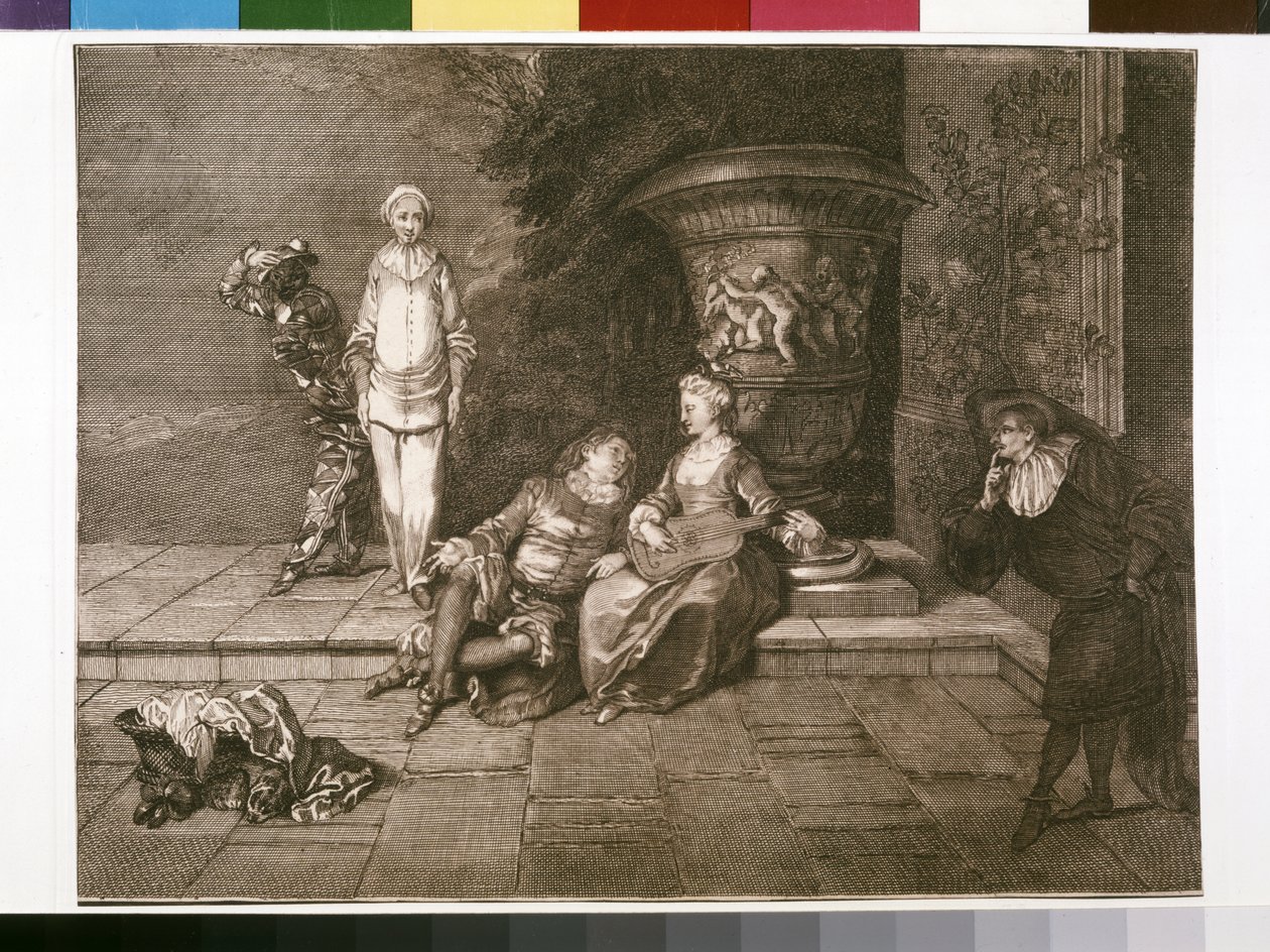 Původní rytina s Pierrotem vlevo od Unknown artist
