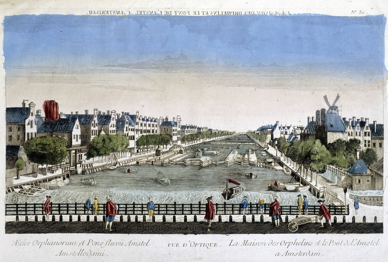 Dům sirotků a most Amstel v Amsterdamu - optický pohled od Unknown artist