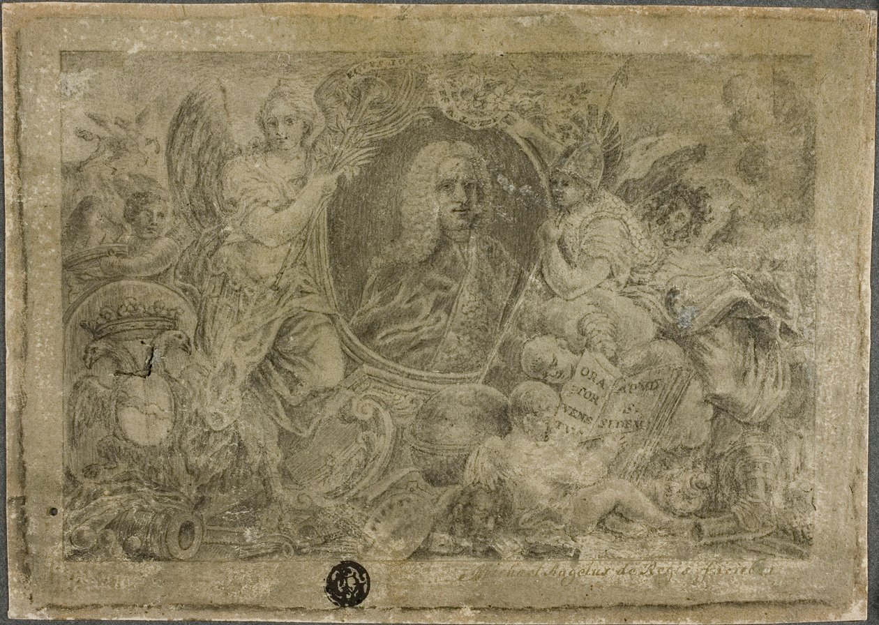 Oválná portrétní busta držená alegorickými postavami od Unknown artist