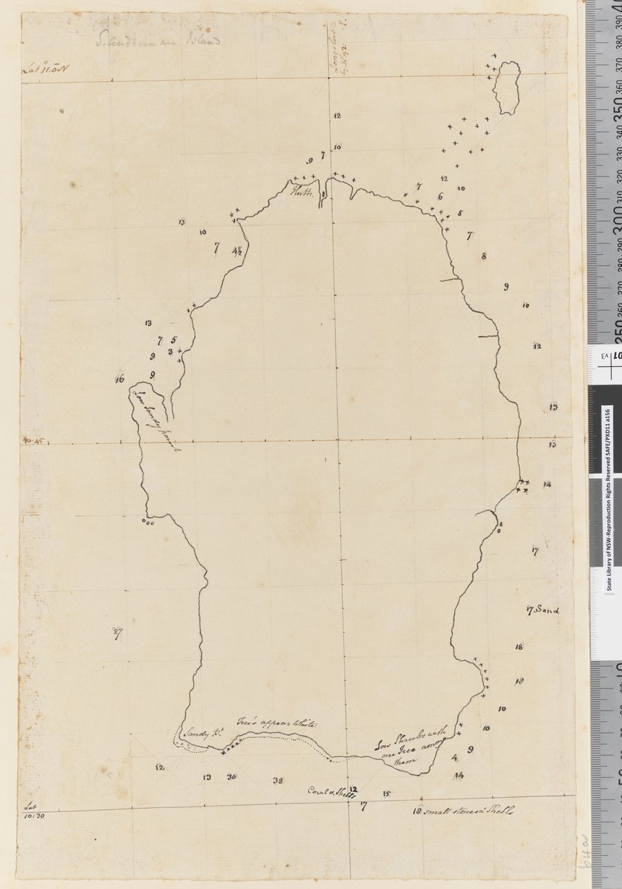 Strana 38a Mapa ostrova S. Andehman (pero a inkoust) od Unknown artist