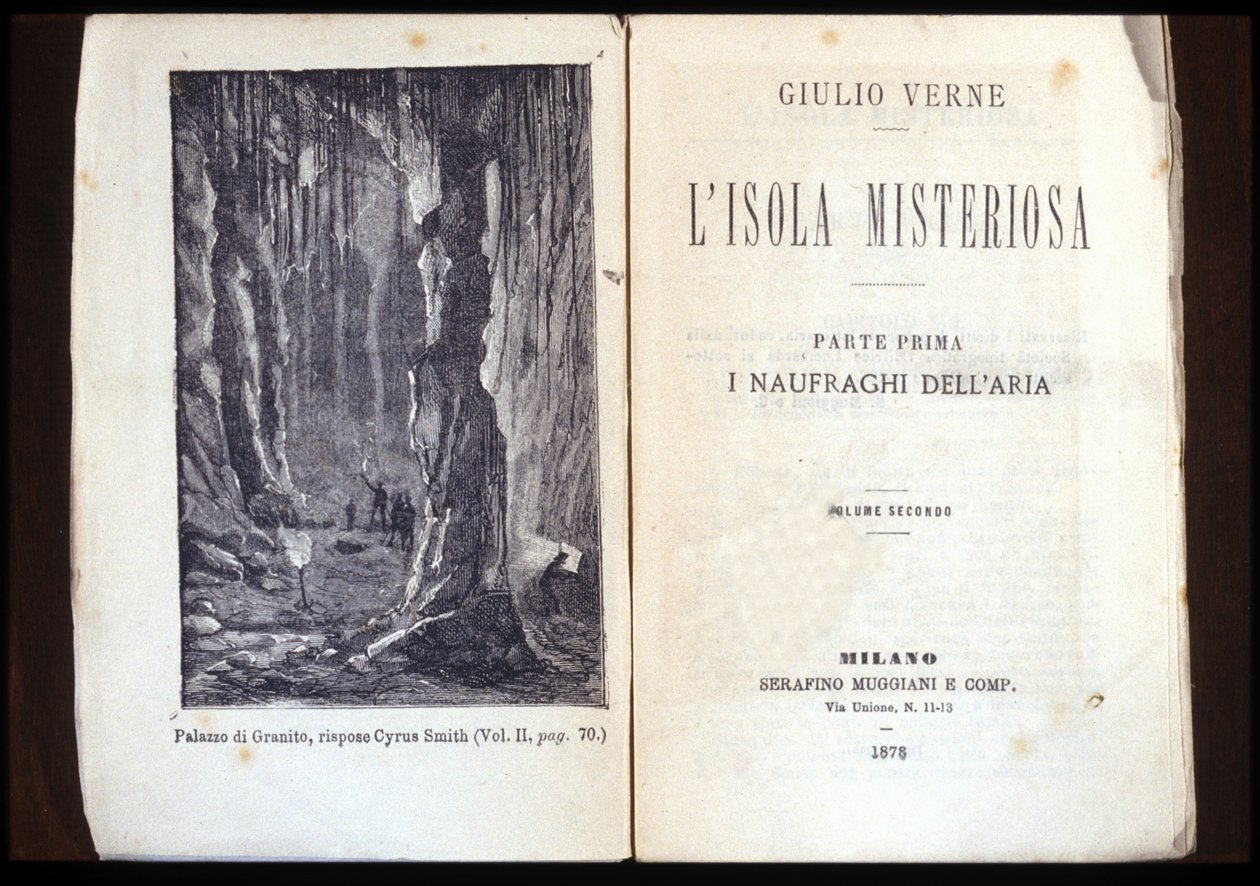 Stránka italského vydání „The Mysterious Island“ od Julese Verna. 1878. Milán. od Unknown artist