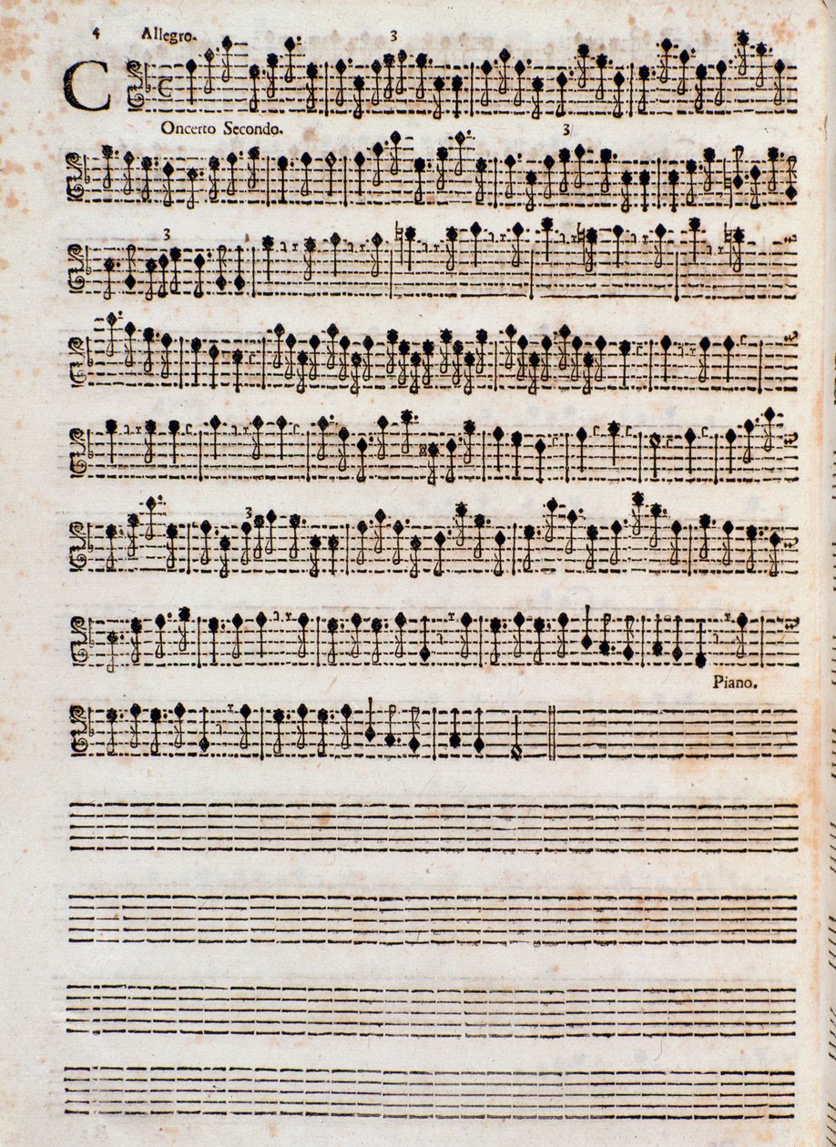 Strana hudební partitury "" Concerti a five, op. 5 "" od Tomase Albinoniho od Unknown artist