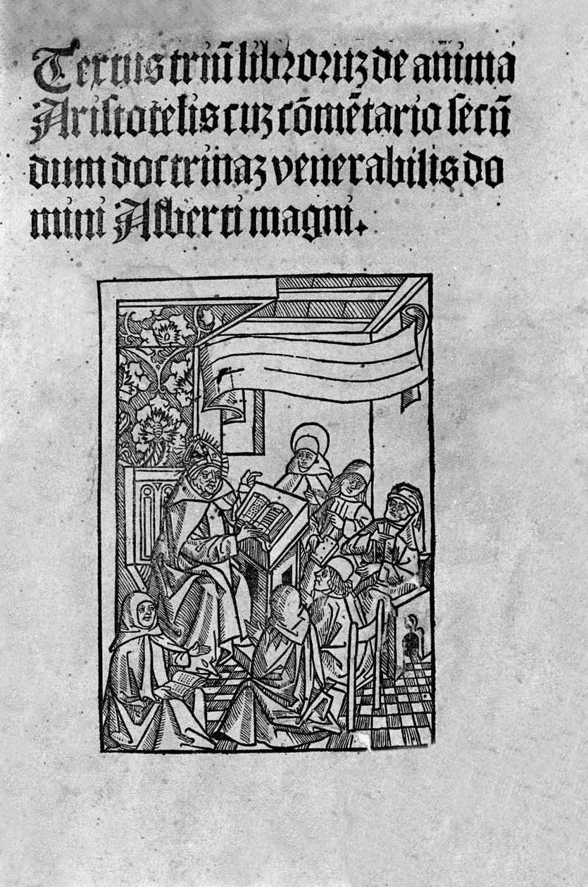 Strana třetího dílu „“De Anima““ (Z duše) řeckého filozofa Aristotela (384-322 př. n. l.) komentovaná Albertem Velikým (13. století). 1520 od Unknown artist