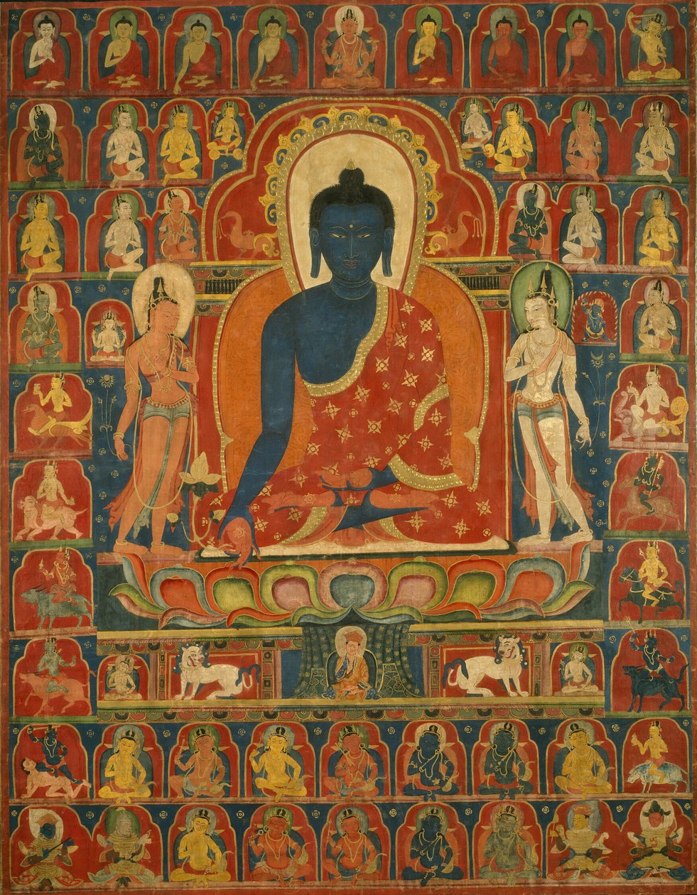 Malovaný prapor (thangka) s Lékařským Buddhou (Bhaishajyaguru) od Unknown artist