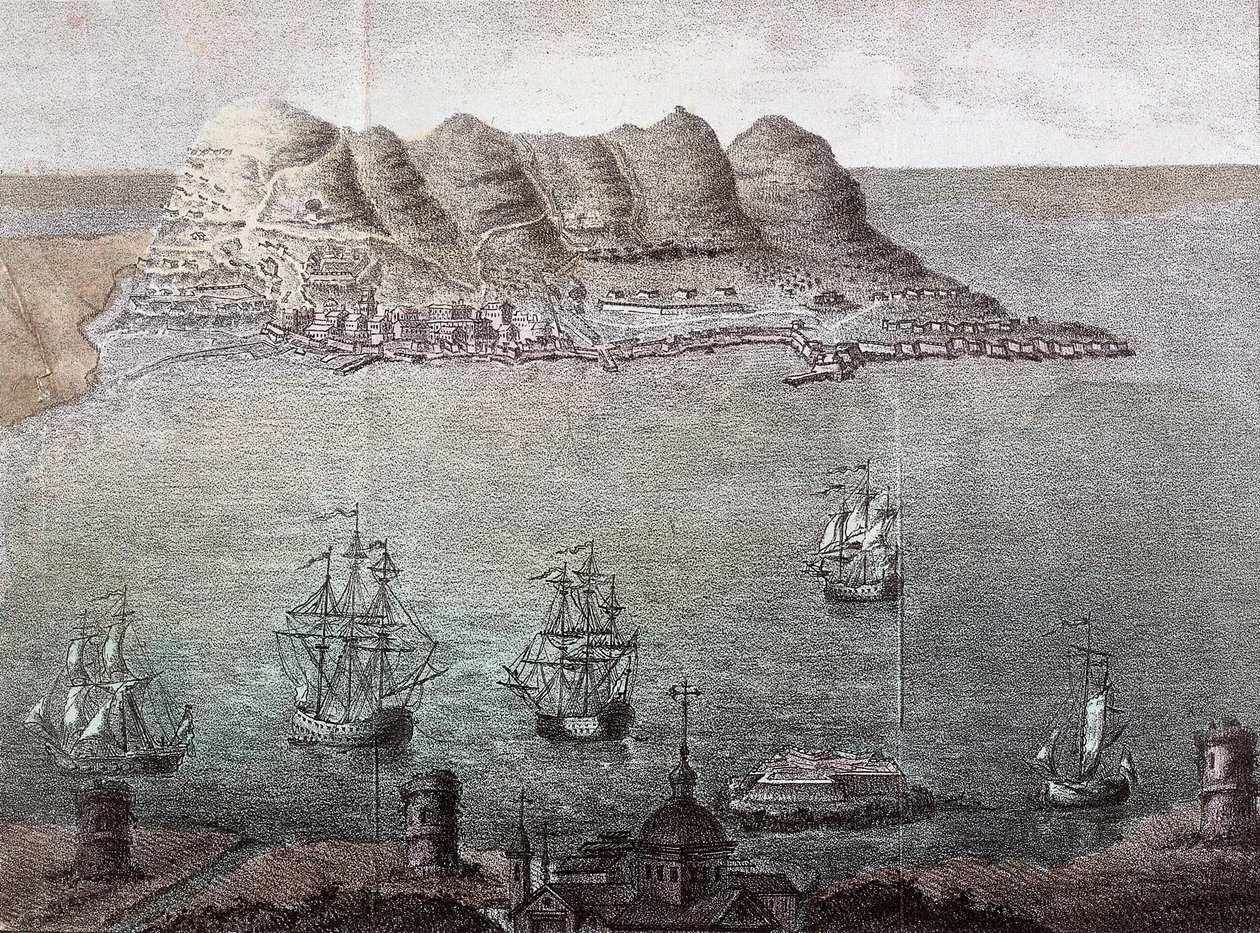 Panoramatický výhled na Gibraltar a Detroit. Madrid 19. století, Národní knihovna od Unknown artist
