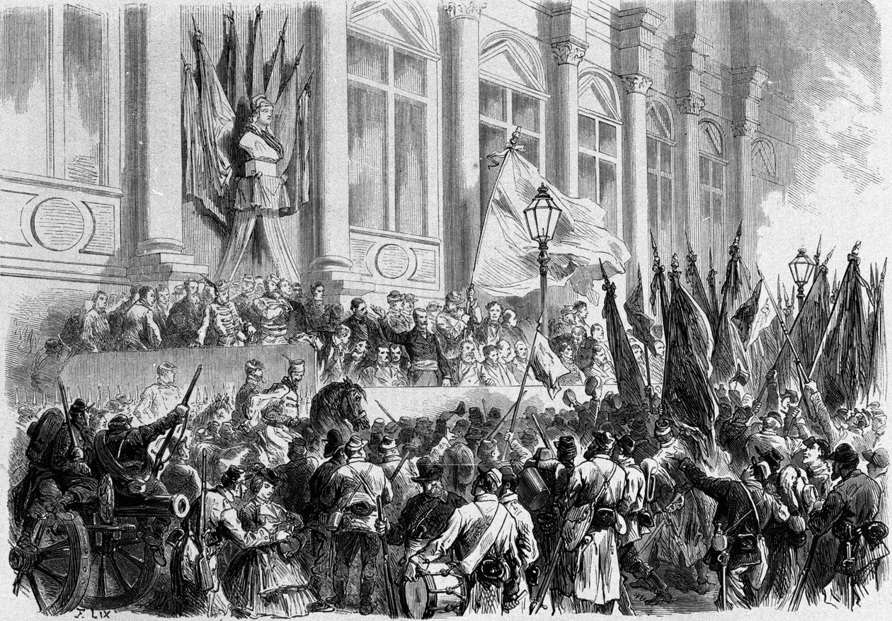 Paříž, La Commune: Vyhlášení výsledků referenda dne 26. března 1871 na náměstí Place de l