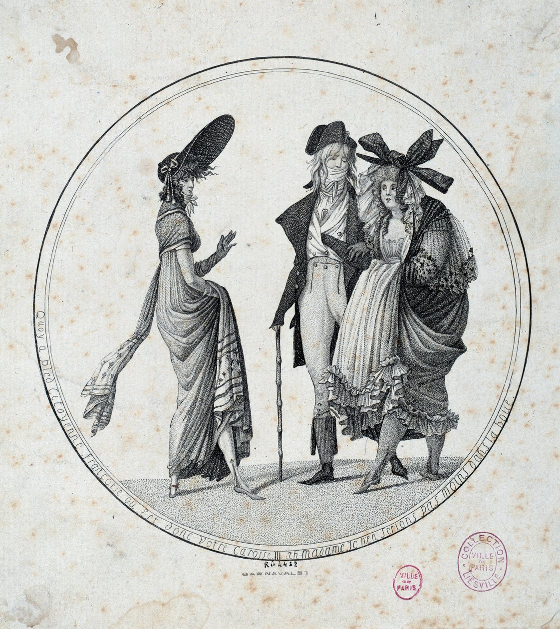 Pařížská móda: “”Úžasné a nádherné”” Rytina z roku 1795 Paříž, Musee Carnavalet od Unknown artist