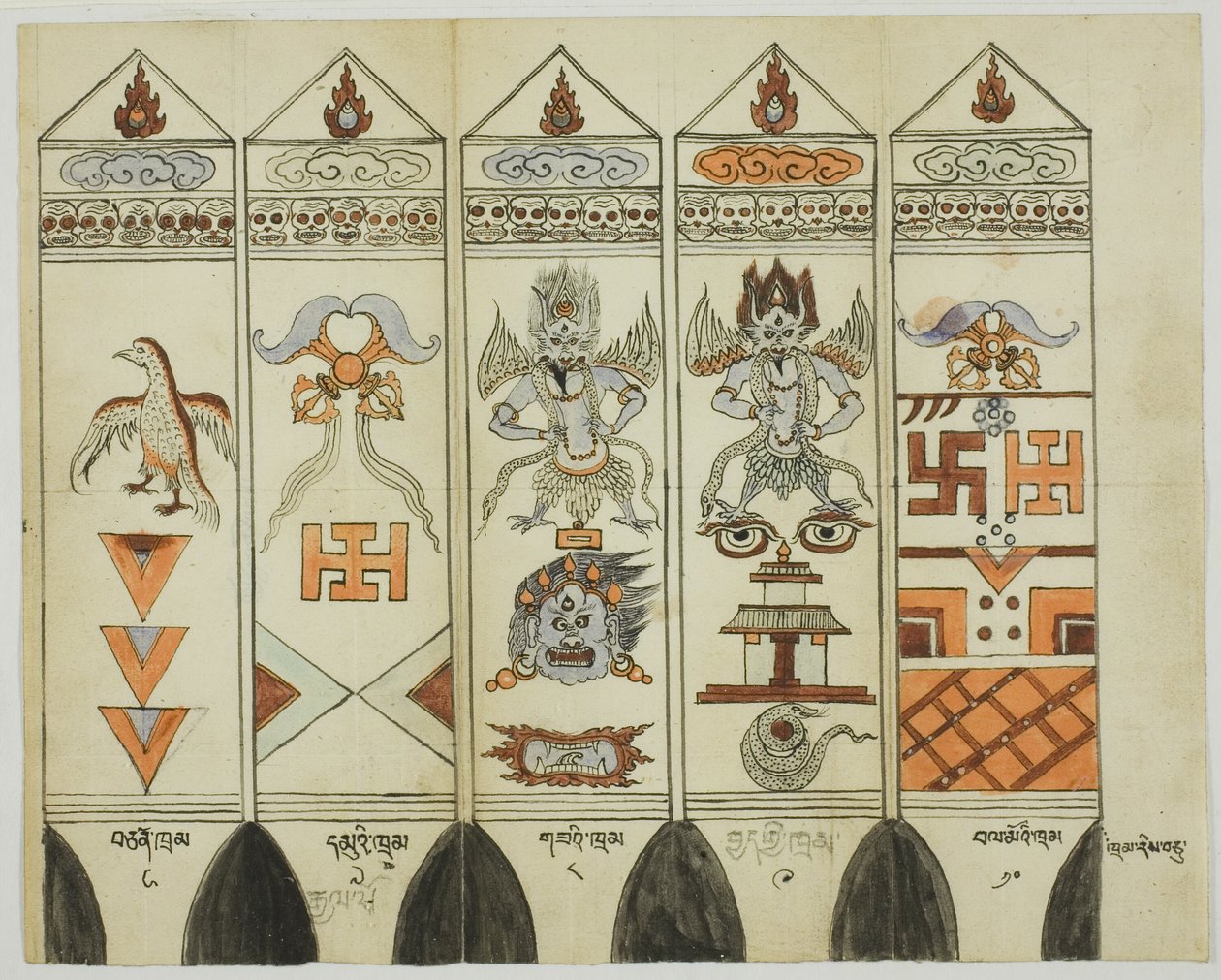 Část desetidílné sady tištěných rituálních kolíků (Khram Shing) od Unknown artist