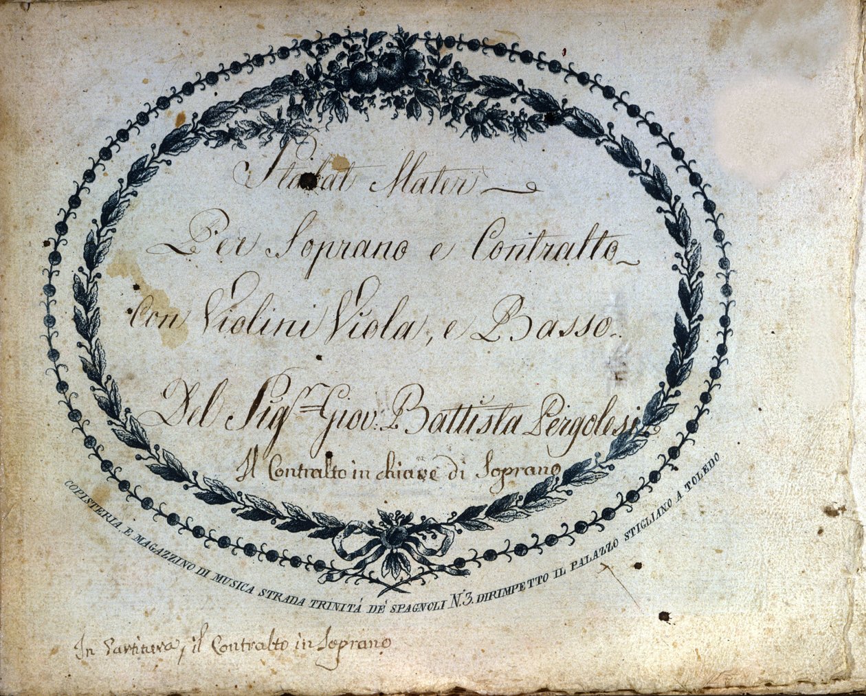 Rozdělení ""Stabat Mater" od Jeana Baptista Pergolese (Giovanni Battista Pergolesi, Jean-Baptiste) 1710-1736. "" Stabat Mater pro soprán a alt s houslemi, violou a basem." od Unknown artist