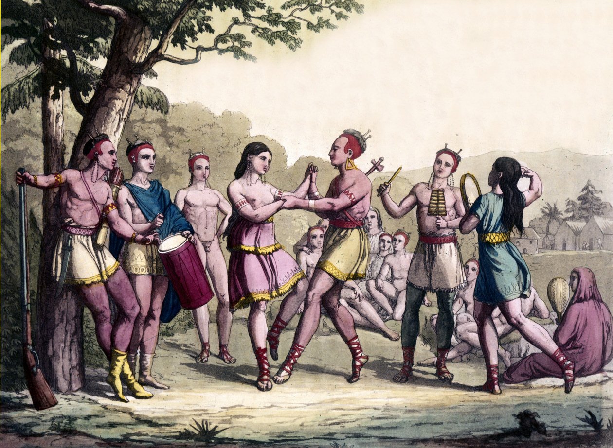 Party scéna mezi Irokézskými indiány. rytina ze 17. století. od Unknown artist