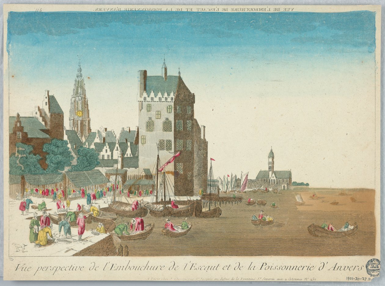 Peep-show, perspektivní pohled na ústí Scheldt a posonry v Antverpách od Unknown artist