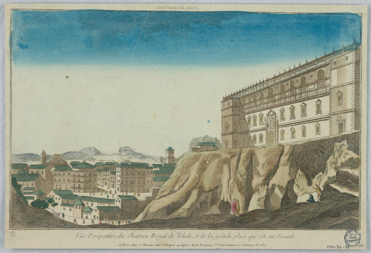 Peep-show, perspektivní pohled na královský hrad v Toledu a Velké náměstí, které je v přední části od Unknown artist