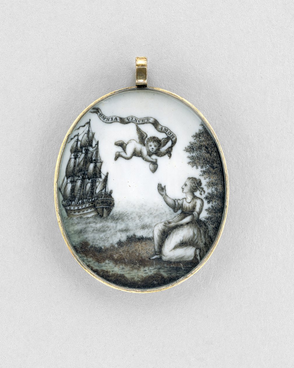 Přívěsek, cca 1750 (sépie na slonovině, zlatě, vlasech a skle) od Unknown artist