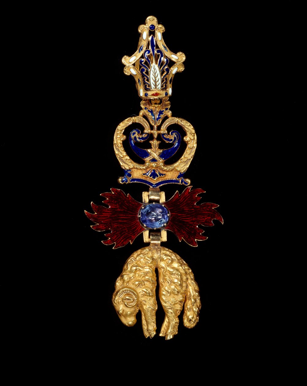 Přívěsek rytířského řádu zlatého rouna založeného Filipem Dobrým, vévodou burgundským v roce 1430. Jedná se o pozůstatek beliera a plamenů. 1856 Paříž, muzeum Čestné legie od Unknown artist
