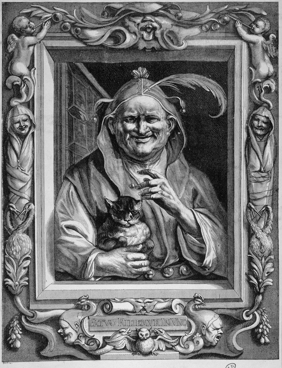 Personifikace šílenství držící kočku, n.d. od Unknown artist