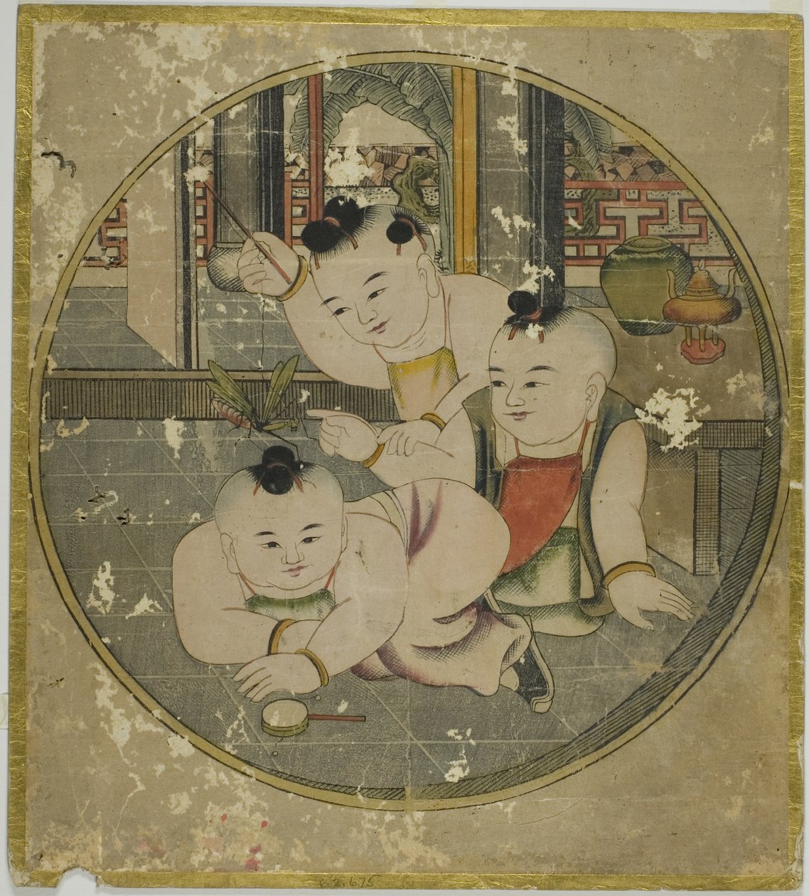 Obrázek kudlanky nábožné a tří dětí 蟷螂三童図 (Tourou sandou zu) od Unknown artist