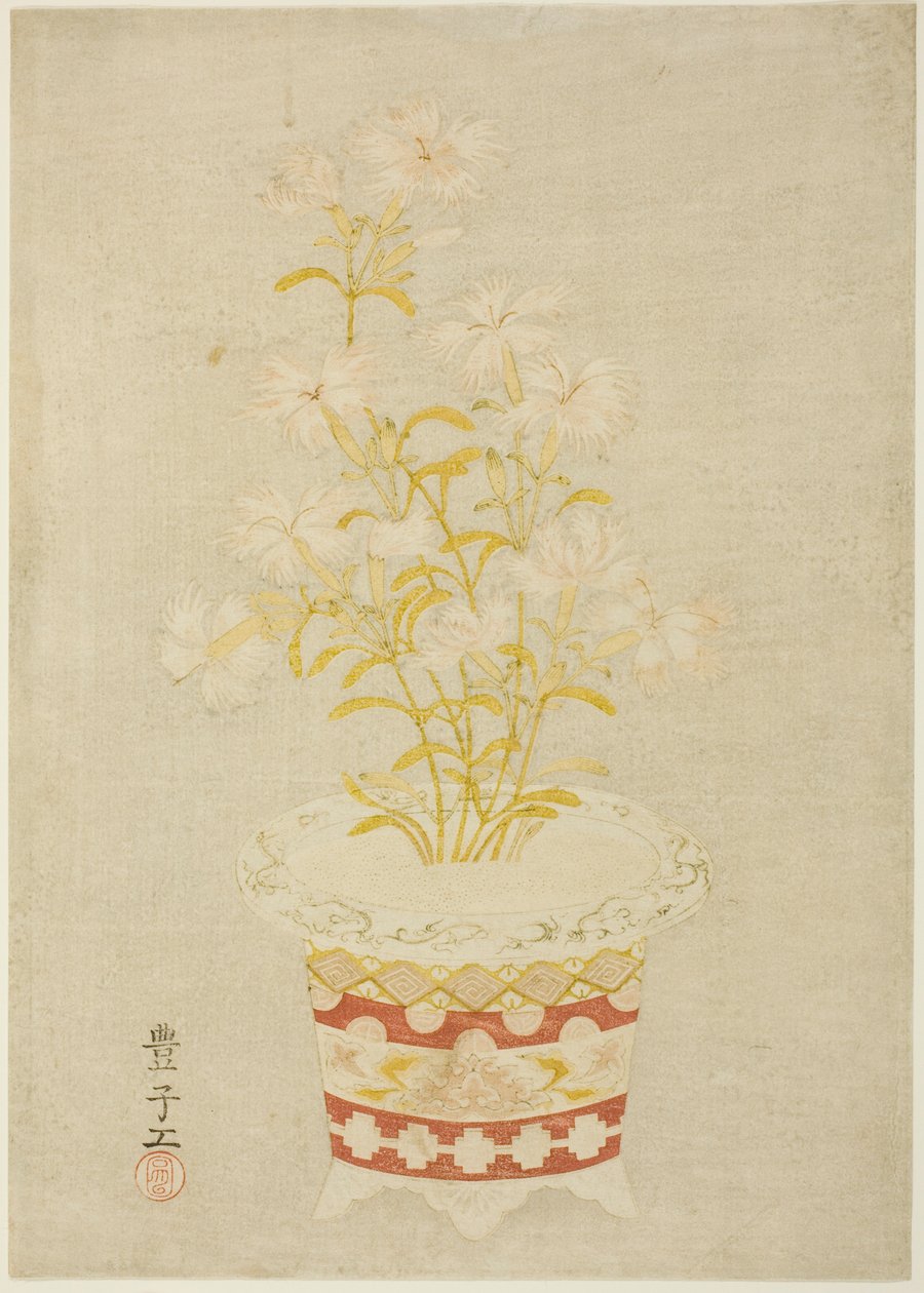 Růžové v porcelánovém květináči od Unknown artist