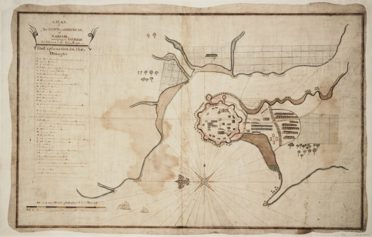 Plán města a pevnosti Gariah, asi 1755 (tuš, akvarel) od Unknown artist