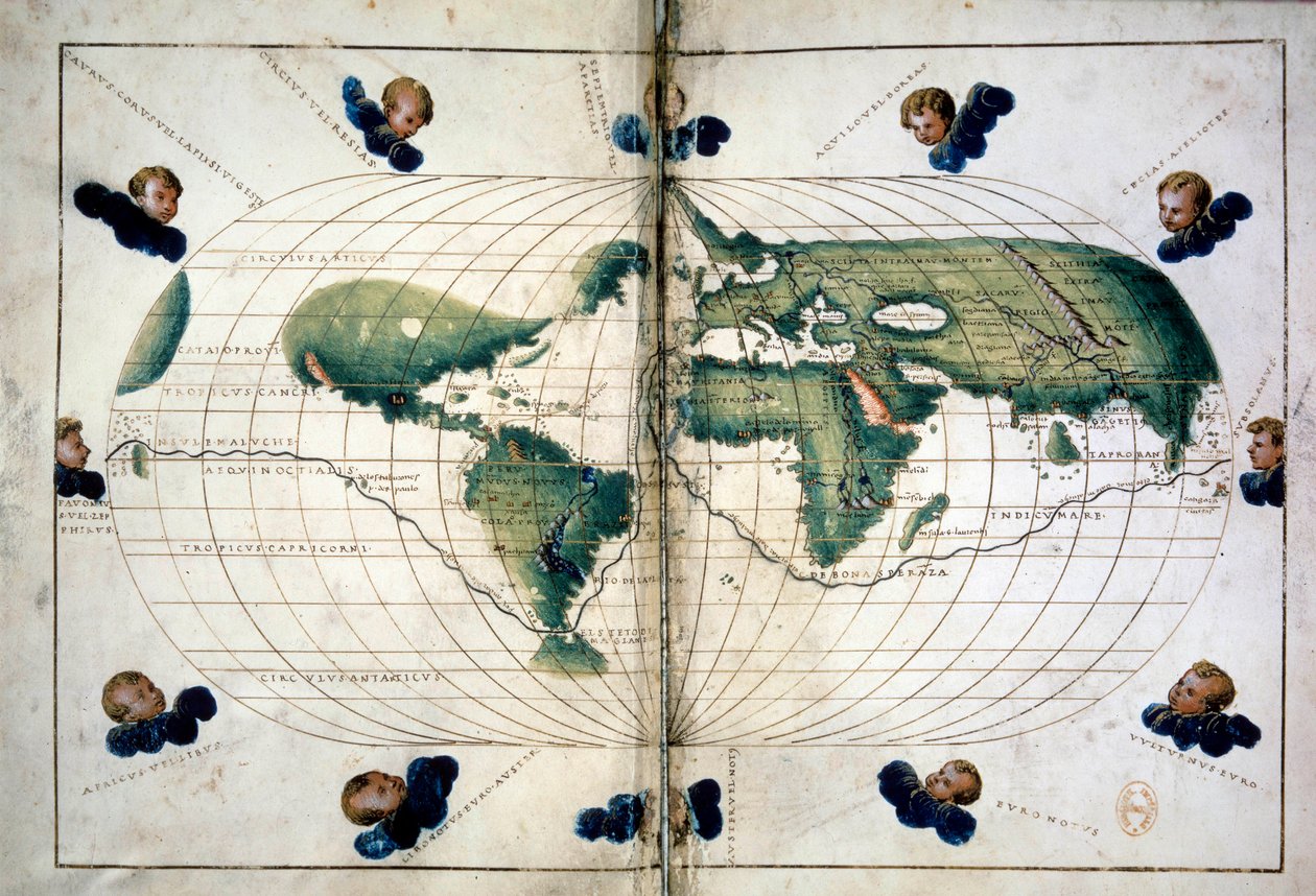 Planisphere (nebo mapa světa). Zeměpisná mapa z Atlasu Battisty Agnese (1500-1564), kolem roku 1543. Paříž, B.N. od Unknown artist