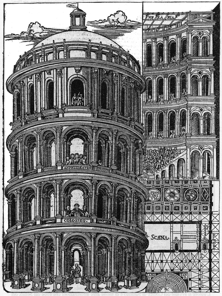 Deska převzatá z knihy „De architectura““, pojednává o architektuře Marca Vitrubia Pollio dit Vitruvio (1. století př. n. l.), římského architekta. Italské vydání Gianbaptista Caporali di Perugia 1536. od Unknown artist