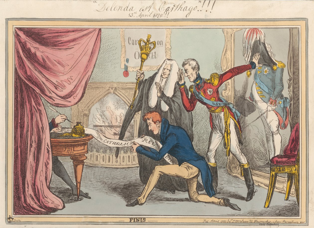 [Political Cartoon, název inkoustem] „Kartágo musí být zničeno!!! 13. dubna 1829!!! 