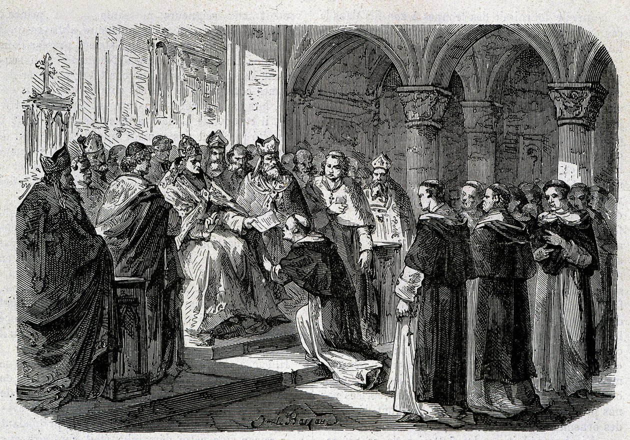 Papež Adrien II. (792-872) předal jednomu ze svých legátů bublinu exkomunikace proti lordu Normandovi. Rytina - v „“ Dějiny papežů“, sd. 19. století. od Unknown artist