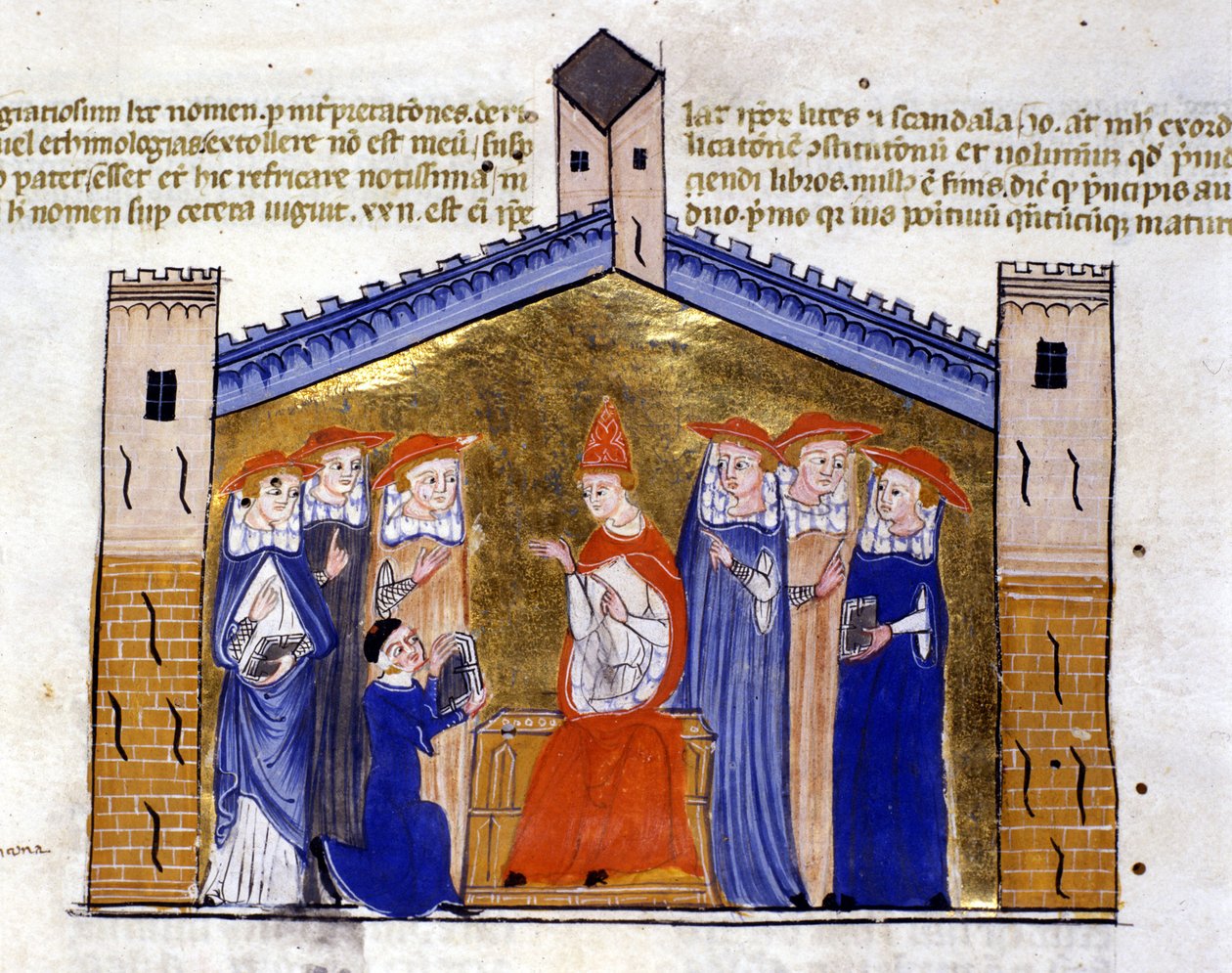 Papež Jan XXII. z Avignonu obdrží od autora aparát Klementa V. (Schizma). Rukopis 15. století. Bibl. Nazionale Braidense, Milán. od Unknown artist