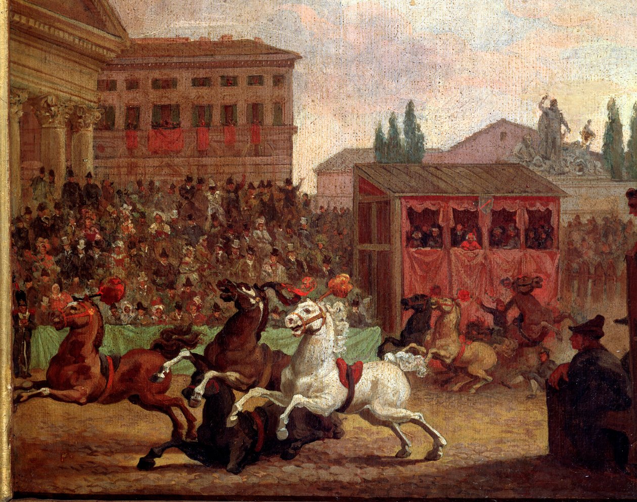 Populární slavnosti: „“ Závod (neboli palio) „“ Barberi““ Anonymní obraz z 18. století. Římské Museo del Folklore od Unknown artist