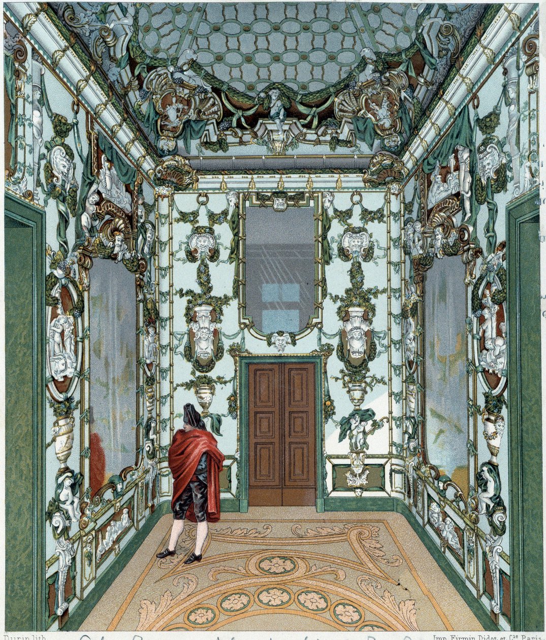 Porcelánový salon královského paláce v Madridu. 18. století rytina. Paříž, dekorativní umění od Unknown artist