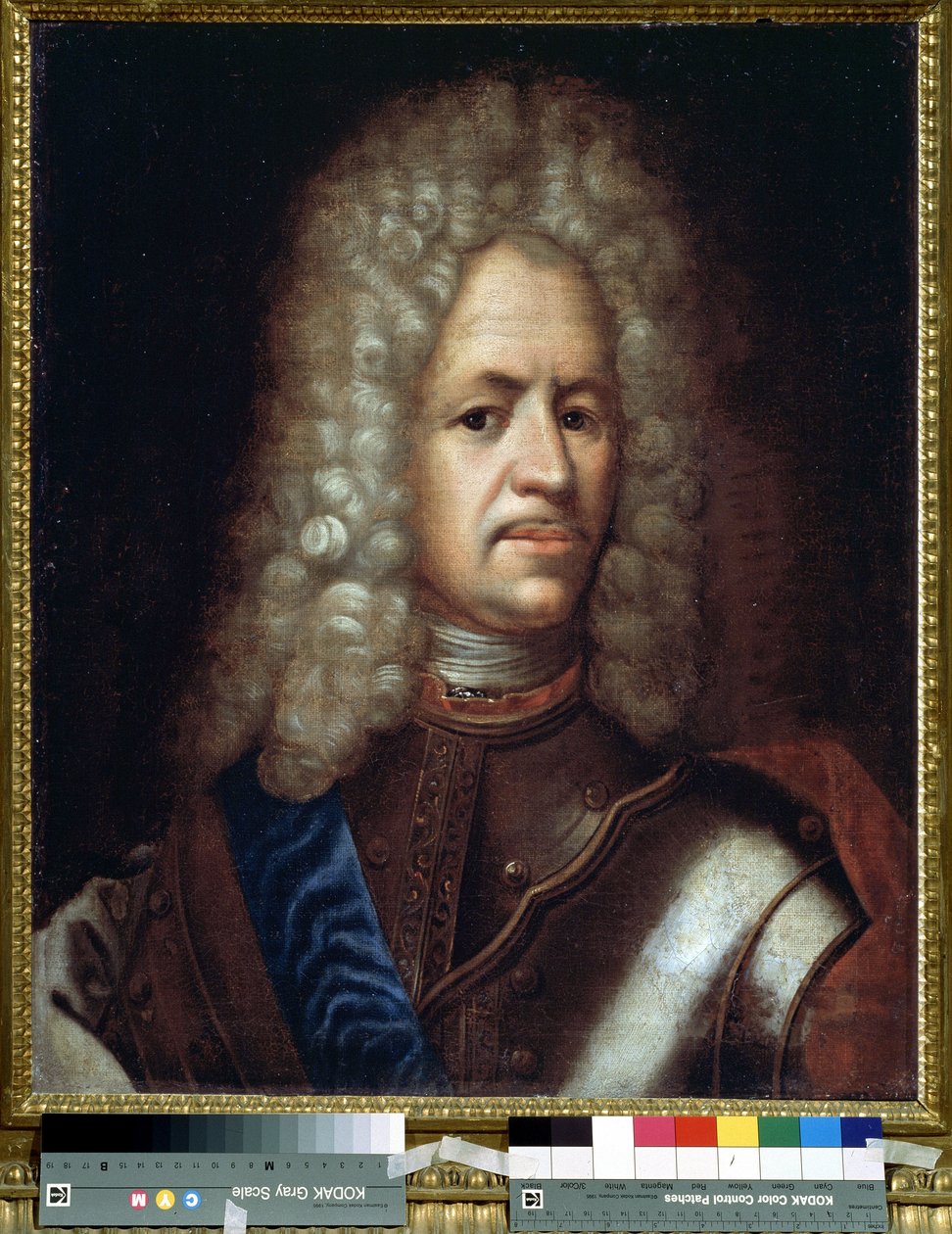 Portrét Alexandra Daniloviče Menšikova, generalissima, prince Svaté říše římské a vévody uherského (1673-1729). Anonymní malování. Olej na plátně, 61 x 50 cm, kolem 1720. Rokoko. Státní muzeum historie, Moskva. od Unknown artist