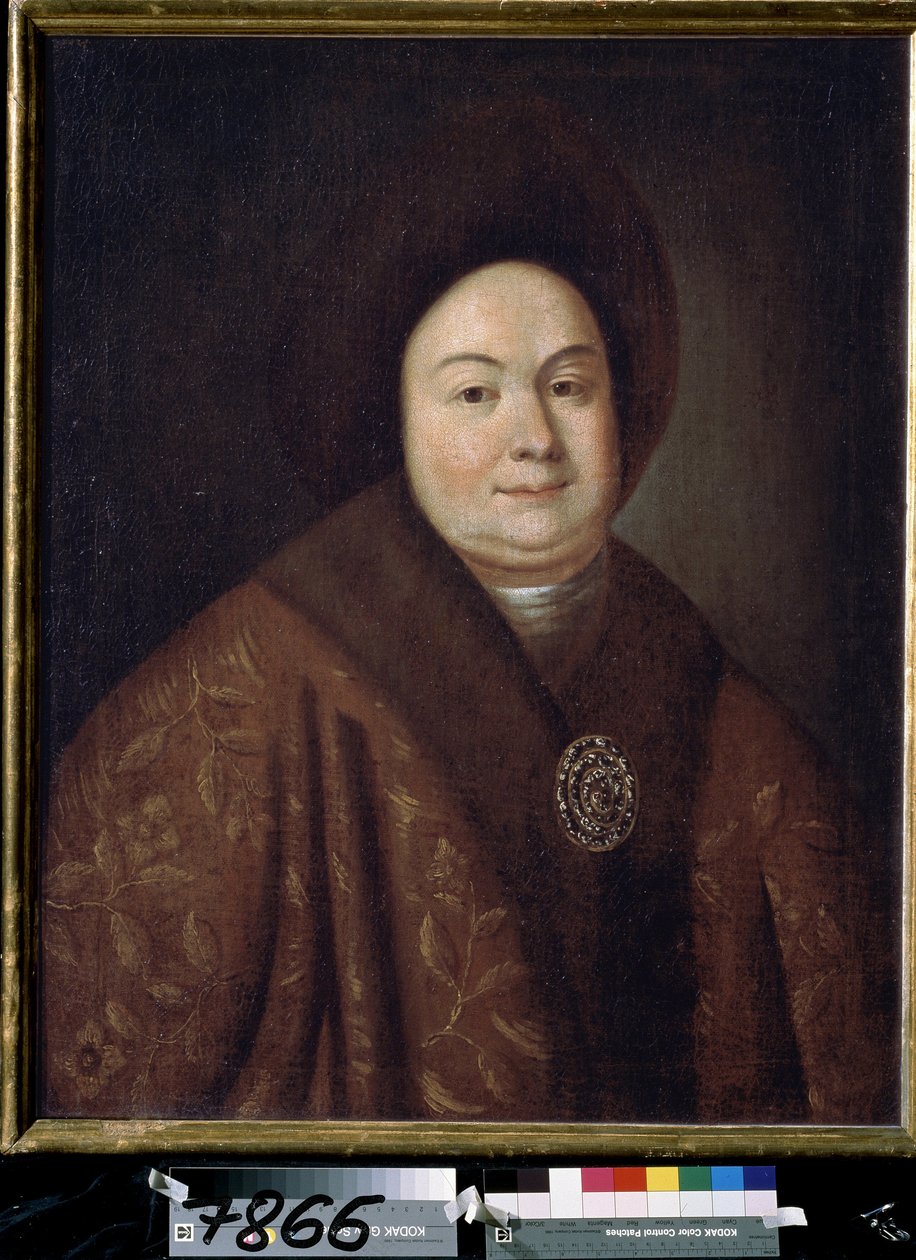 Portrét carevny Eudoxie Fjodorovny Lopukhiny (1669-1731), manželky Petra I. Ruska (Portrét carevny Evdokije Feodorovny Lopukhiny, manželky cara Petra I. Ruska). Anonymní malování. Olej na plátně, 80 x 63 cm, počátek 18. století. Svatý od Unknown artist
