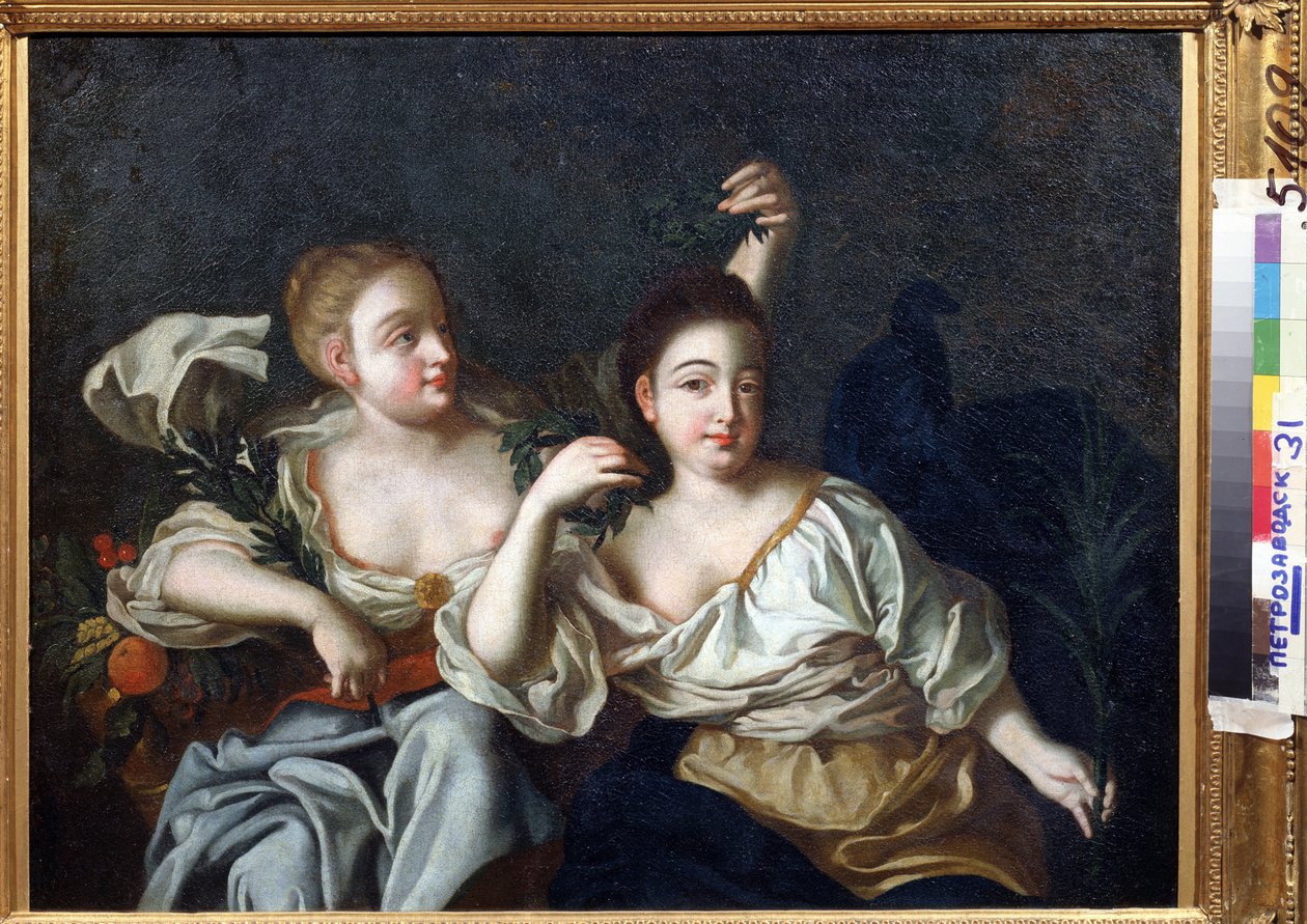 Portrét dcer císaře Petra Velikého (Portrét dcer Petra Velikého). Anonymní malování. Olej na plátně, 69 x 84 cm, počátek 18. století. Státní muzeum umění republiky Karelia, Petrosavodsk (Republika Karelia). od Unknown artist