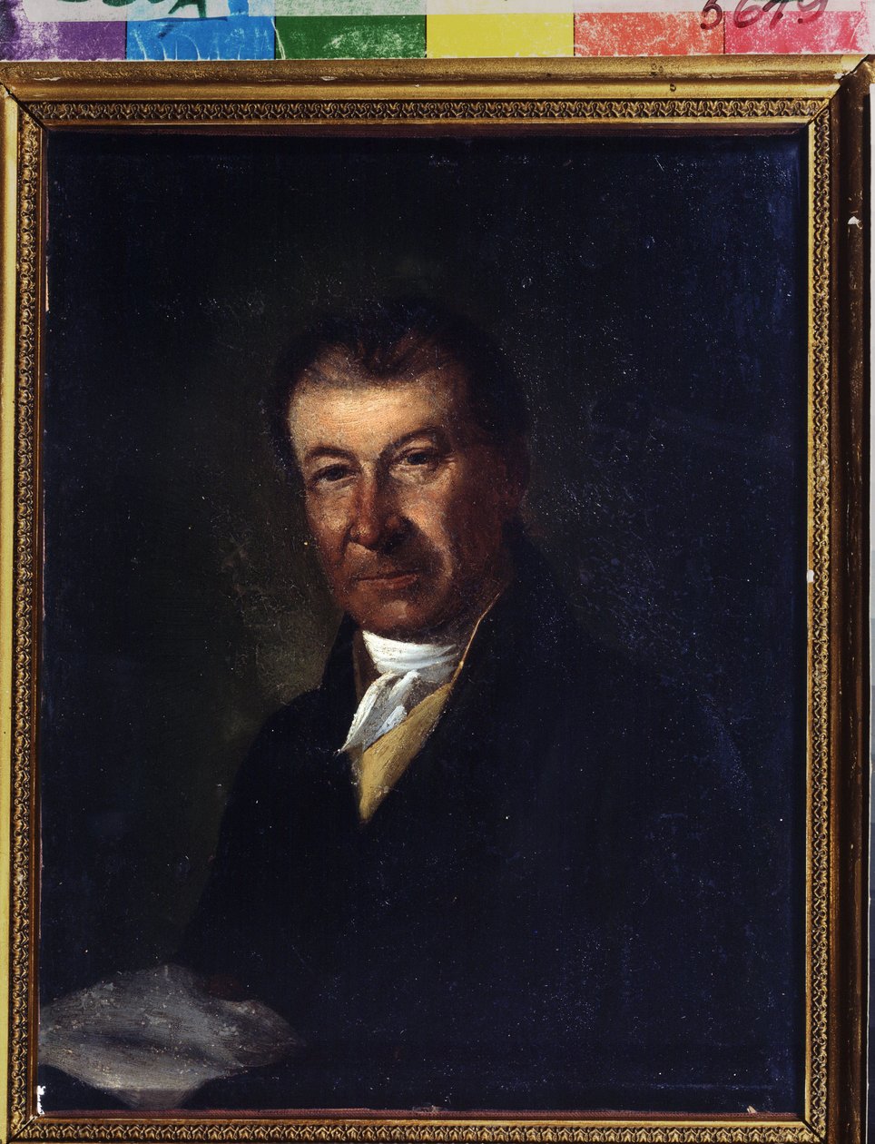 Portrét skladatele Dmitrije Bortnianského (1751-1825) (Portrét skladatele Dmitrije Bortninanského). Anonymní malování. Olej na plátně, 26,3 x 20,7 cm, konec 18. století. Klasicismus. Státní ústřední muzeum divadla A. Bakhrushina, Moskva. od Unknown artist