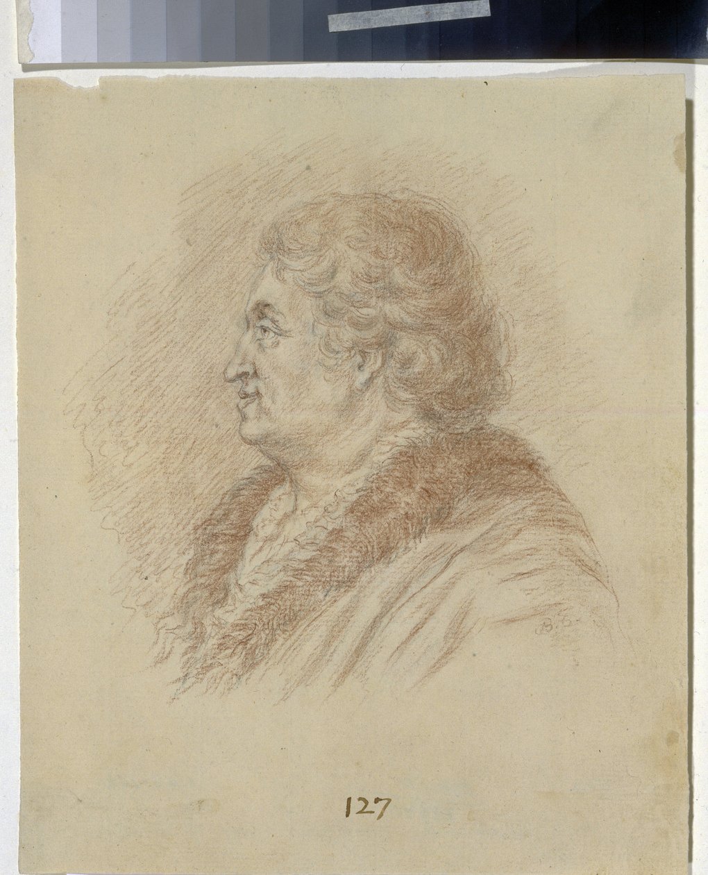 Portrét prince z Tauris, generálního maršála a státníka Grigorije Alexandroviče Potěmkina (Poťomkin) (1739-1791). (Portrét prince z Tauris, generál polní maršál, státník G. A. Poťomkin). Anonymní kresba, tužka, sangvinik na papíře. art ro od Unknown artist