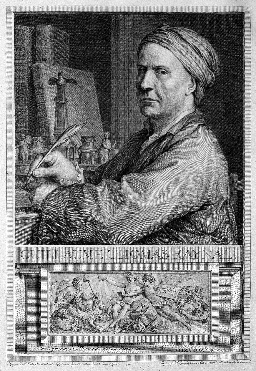 Portrait en frontispiece de Raynal – v „“Filozofické a politické historii evropských osídlení a obchodu ve dvou Inde”” od Guillaume Thomase Raynala. od Unknown artist