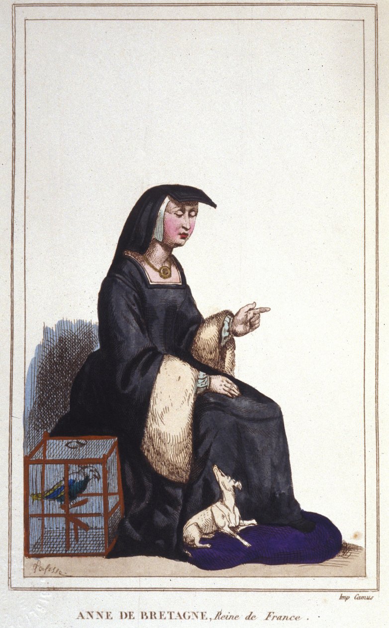 Portrét Anny Bretaňské (1476-1514), francouzské královny, manželky Karla VIII a poté Ludvíka XII. Vyryto z roku 1830 od Unknown artist