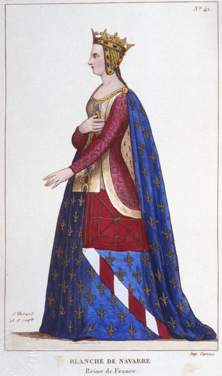 Portrét Blanche Navarrské (1224 -1283) královny Francie Nevěsta Jana I. Rouxe v roce 1236. Rytina z roku 1830 od Unknown artist