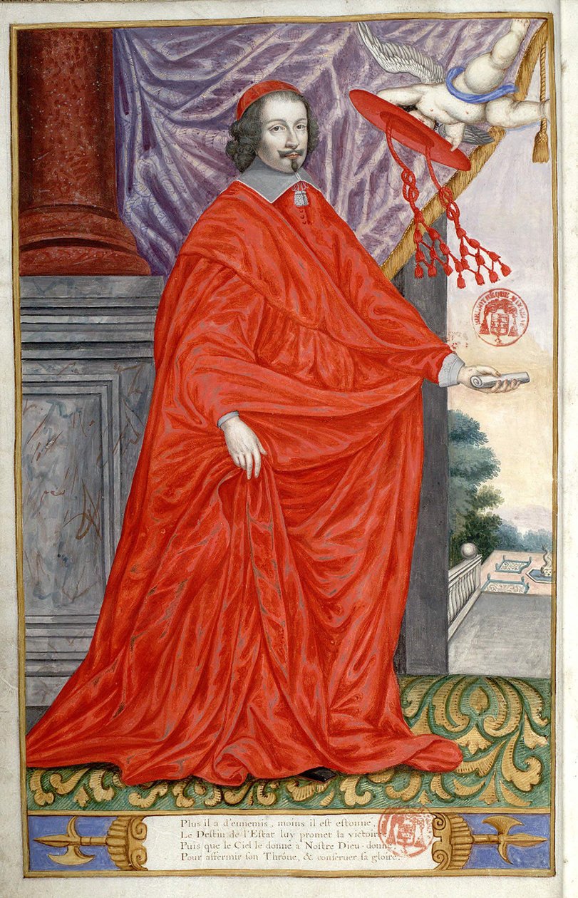 Portrét kardinála Julese Mazarina (Giulio Raimondo Mazzarino nebo Mazarino) (1602-1661). Portrét malovaný na pergamenu v Jean Puget de La Serre, Panegyric slavných mužů naší doby. 1655 od Unknown artist