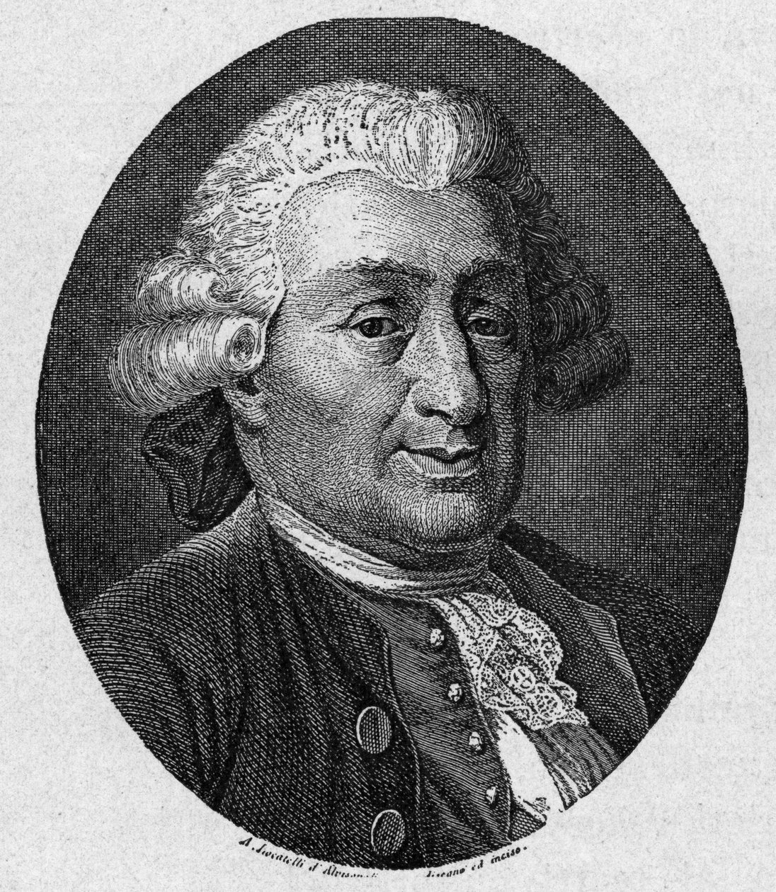 Portrét Carla Goldoniho (1707 - 1793) italský autor komiksů. Rytina 19. století od A. Locatelliho od Unknown artist
