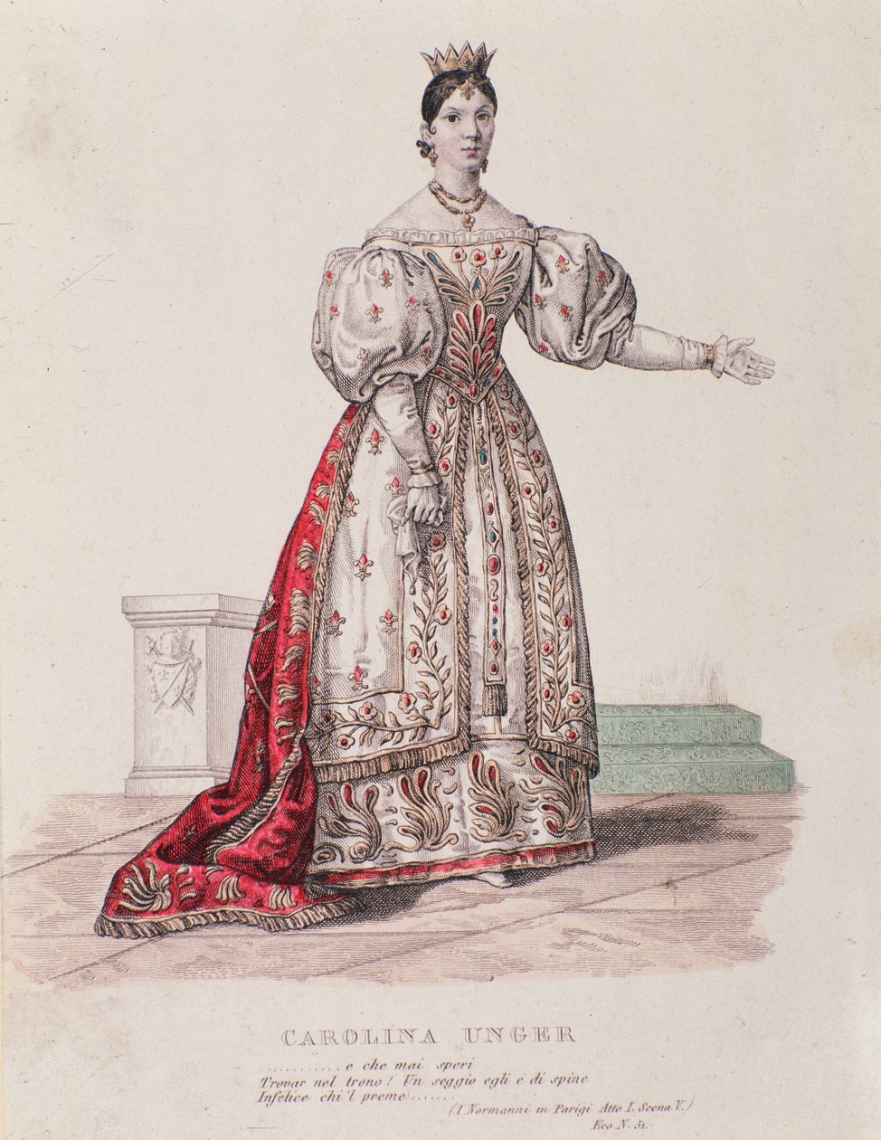 Portrét Caroline Ungher (Unger) vystupující v I Normanni a Parigi (rytina) od Unknown artist