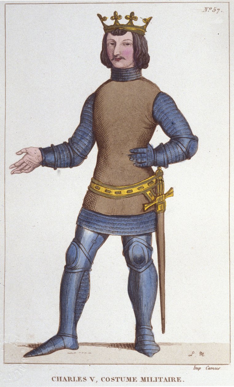 Portrét Karla V. Moudrého ve vojenském kostýmu (1338 - 1380). rytina z roku 1830 od Unknown artist