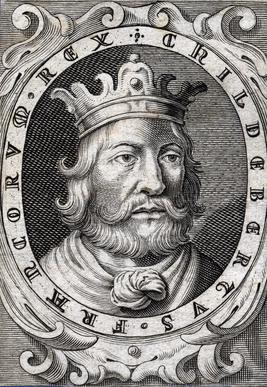 Portrét Childeberta I. (v. 495-558) Král Paříže, rytina z 18. století od Unknown artist