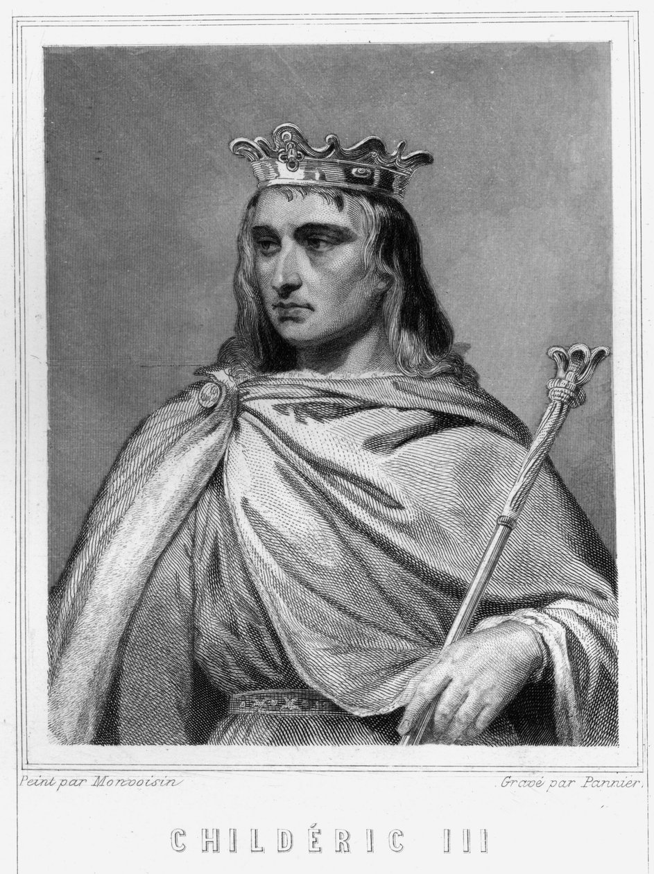 Portrét Chilperika II. (? - 755), krále franků, prvního z Karolinů - v „Histoire des Francais“ od Lavallee, rytina, sd. od Unknown artist
