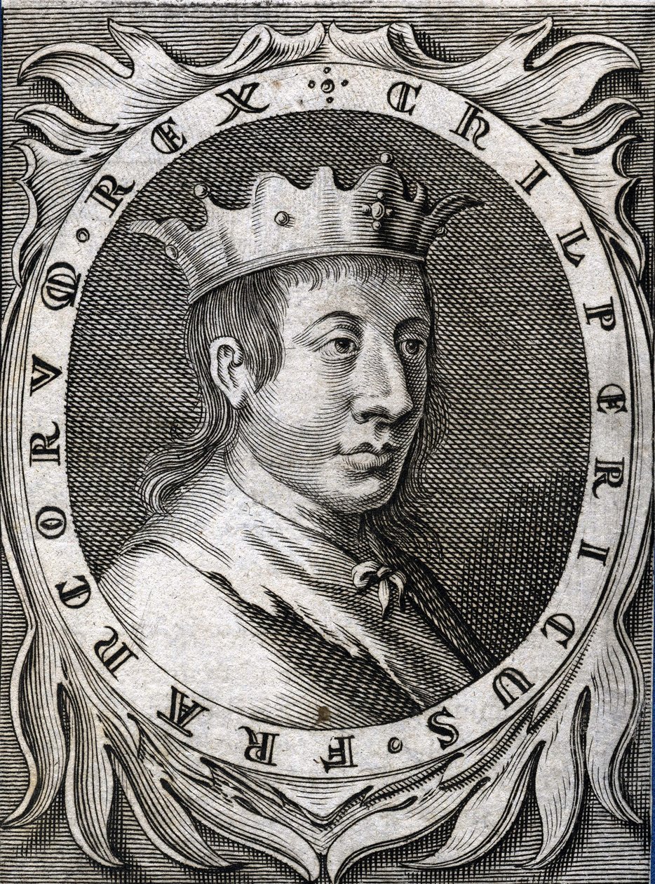 Portrét Chilperica II. (v. 670 - 721), krále Neustrije. 18. století rytina. od Unknown artist