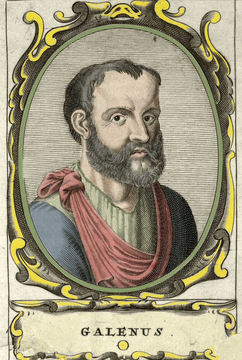 Portrét Clauda Galiena (Claudio Galeno nebo Claudius Galenus nebo Galen, v. 131 - v. 201), řeckého lékaře. 18. století rytina. od Unknown artist