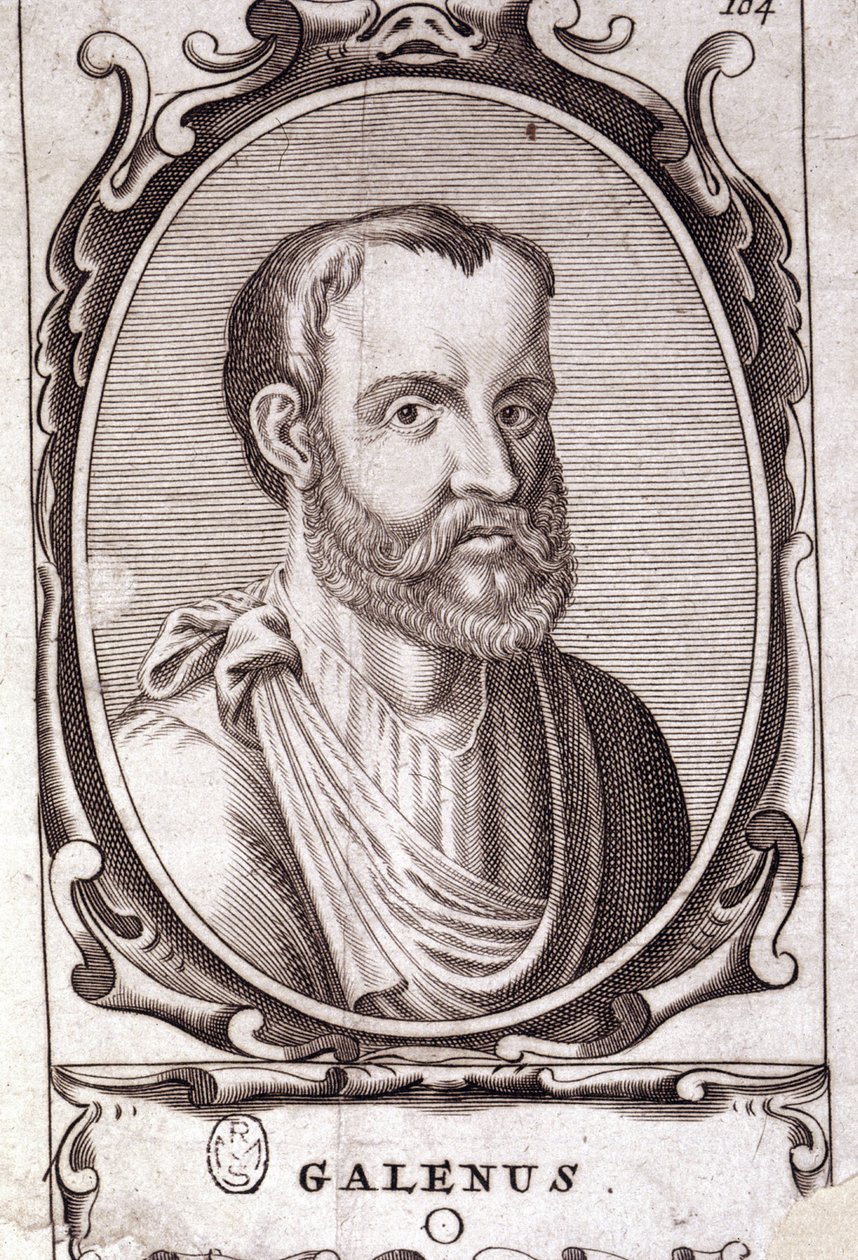 Portrét Clauda Galiena (Klaudios Galenos nebo Claudio Galeno nebo Claudius Galenus nebo Galen, v. 131 - v. 201), řeckého lékaře. 18. století rytina. od Unknown artist