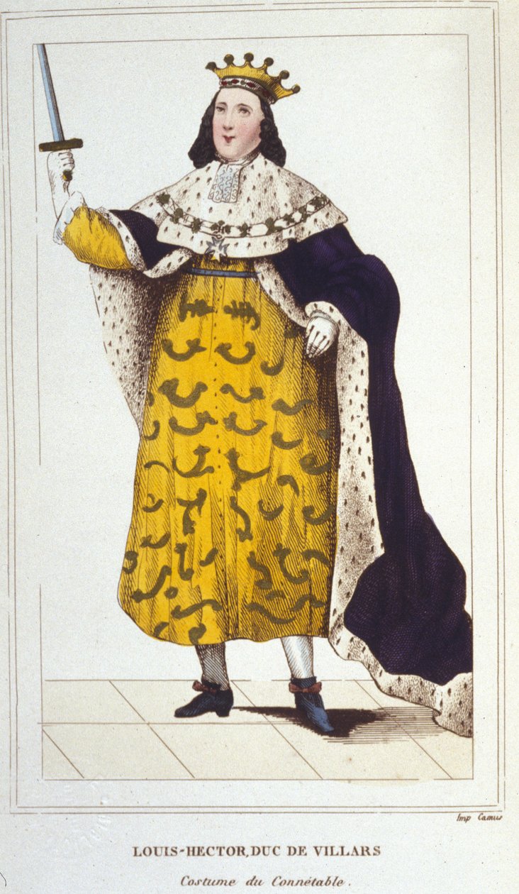 Portrét Clauda, Louise, Hectora, vévody z Villars, Maréchala z Francie v kostýmu od Connetablea (1653-1734), rytina z roku 1830 od Unknown artist