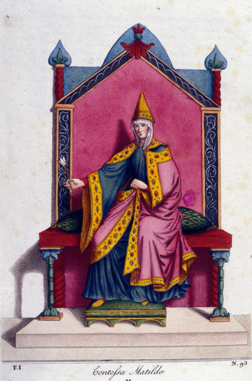 Portrét hraběnky Mathildy z Canossa (nebo hraběnky Mathildy z Toskánska) (1046 - 1115). Rytina 19. století. od Unknown artist