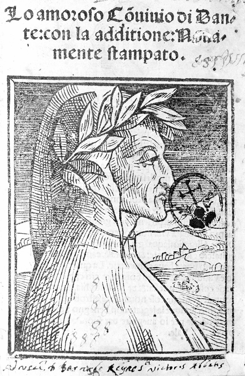 Portrét Dante Alighieri (1265 - 1321), italský básník. Frontispice "" Il Convivio "" od Unknown artist