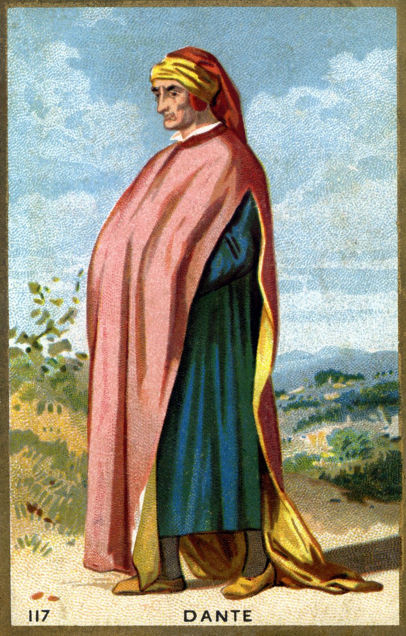 Portrét Dante Alighieri, dit Dante (1265 - 1321), italský básník. Chromolitografie 19. století. od Unknown artist